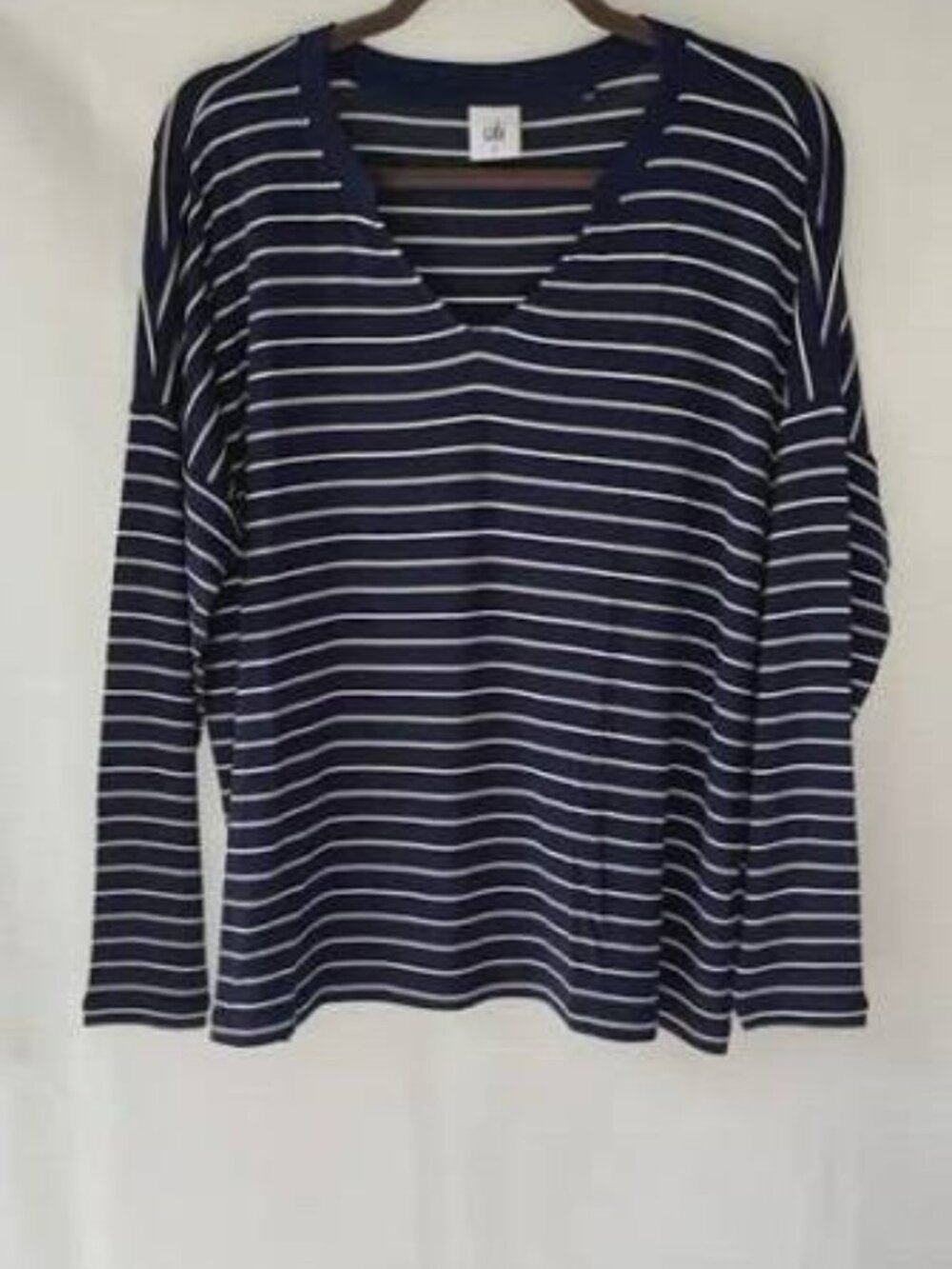 Cabi Ahoy Long Sleeve Striped Tee Size Small Navy Blue and White 4rth of July